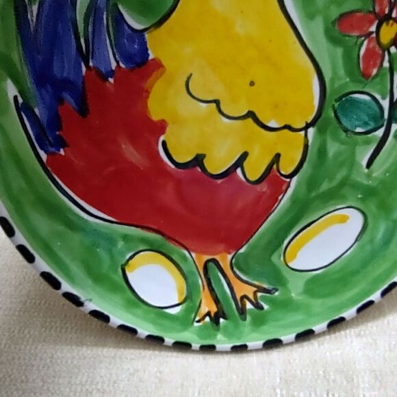 Whimsical Chicken Plate Hand Painted in Italy - Picture 2 of 8